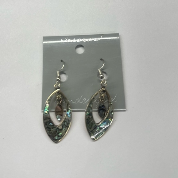 Vintage Taxco Mexican Alpaca Abalone Double Teardrop Earrings - Picture 3 of 6